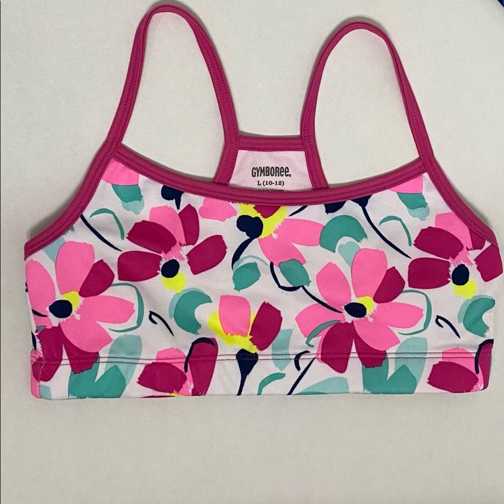 Gymboree Pink Floral Racerback Sports Bra Girls Large 10-12 Gymgo Active Yoga